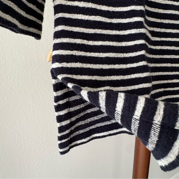 Tory Burch Navy Blue and White Striped Boat Neck Top 3/4 Sleeve - Picture 5 of 14